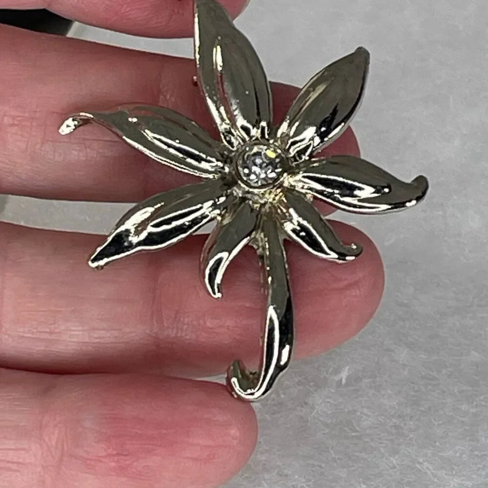 Vintage Japanese Maple rhinestone brooch